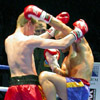 Andrey Talantov (red shorts) and Patrick Karta (blue shorts), close-in fighting [Press for large view]